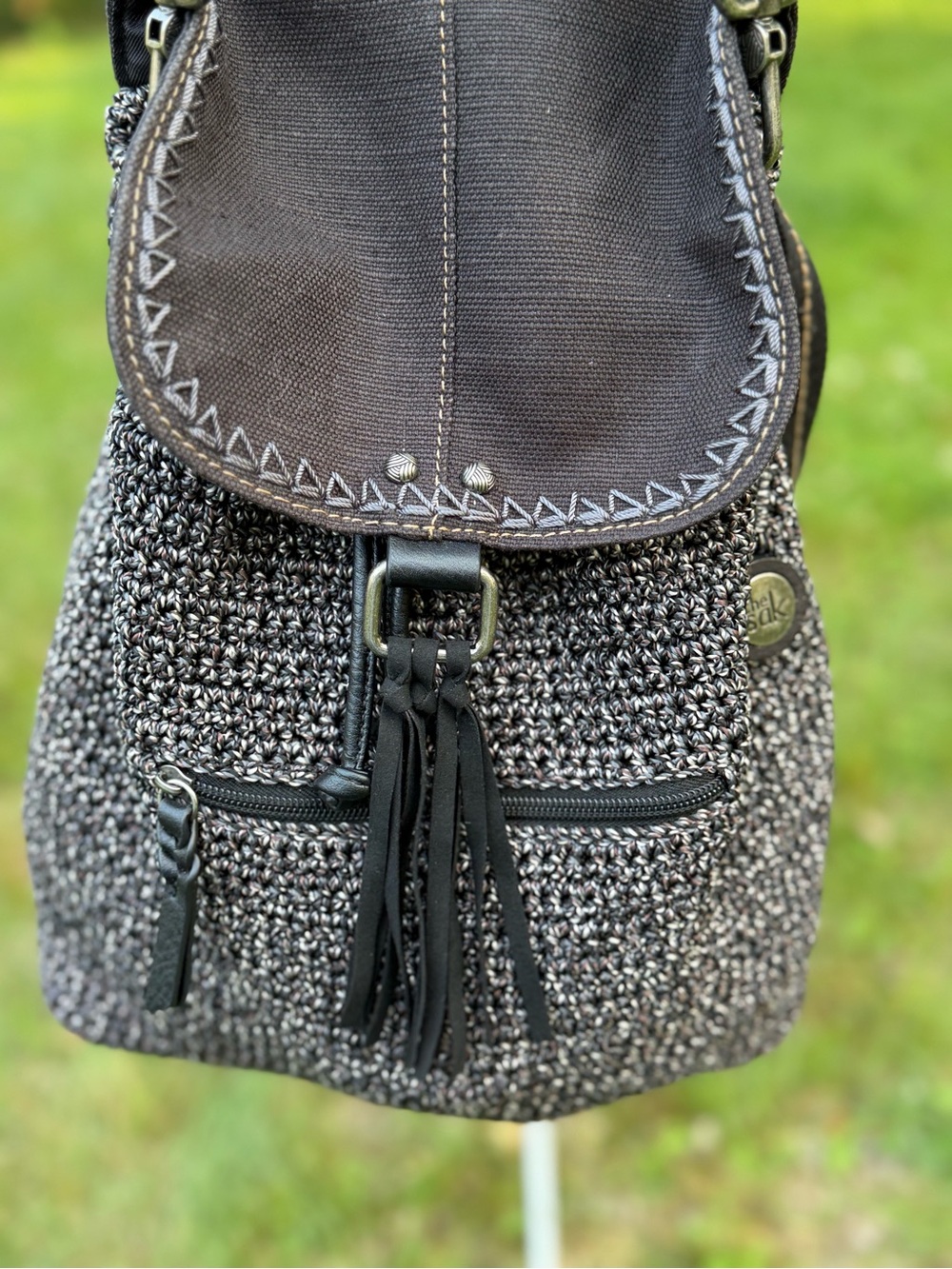 The Sak Crochet Convertible Backpack Boho Knit Shoulder Bag - Picture 15 of 16